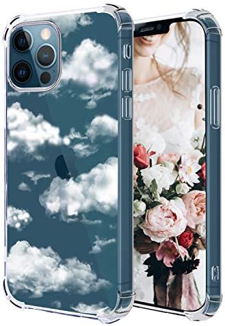HEPIX Compatível com o caso do iPhone 12 Cloud, nublado para o céu claro iPhone 12 Pro Case para Women Girl, tampa flexível de telefone TPU flexível com 4 cantos, Proteção à câmera iPhone 12/12 Pro 6,1 2020, Cloud White Cloud