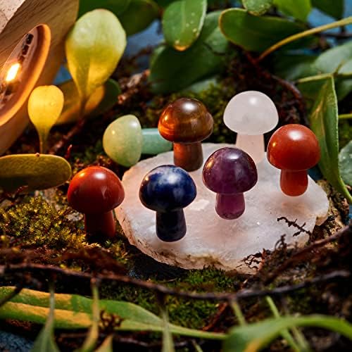 7 pacotes de cristais de cura cogumelos e placa ágata - Cristal de cogumelos naturais Presente espiritual Gemas de bolso polido Chakra