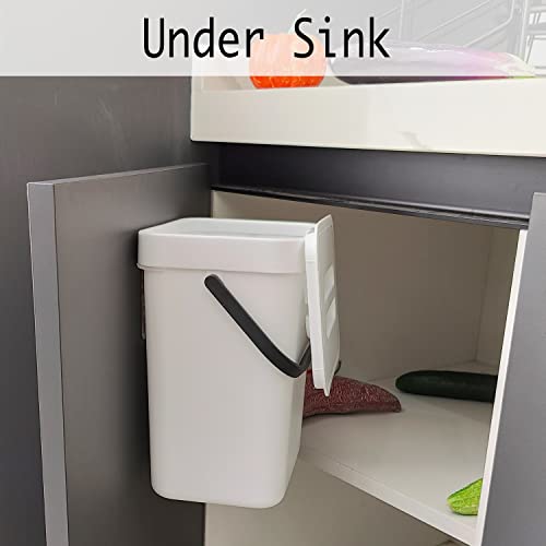 Bin Bin Bin Cozinha interna selada, lalastar pendurado lixo pequeno lata com tampa sob a pia para cozinha, lixo de alimentos para bancada, lata de lixo montável para banheiro, RV, 5L/1,3 gal, branco