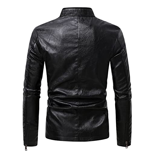 Maiyifu-Gj Stand Collar Jaqueta de couro Faux Casual Casual Fleece Lined Motorcycle Jackets