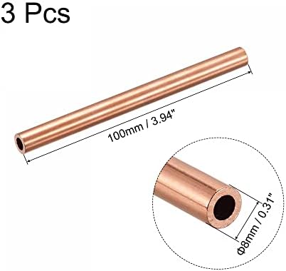 tubo redondo de cobre uxcell 8mm od 1,5 mm espessura de parede de 100 mm de comprimento tubo de tubo 3 pcs