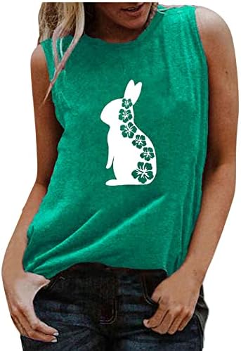 ZDFFFER Camisas de estampa de coelho de Zdfer Sleesele Round Bound Tee Tops T-shirt colete Tampo de páscoa para mulheres e meninas