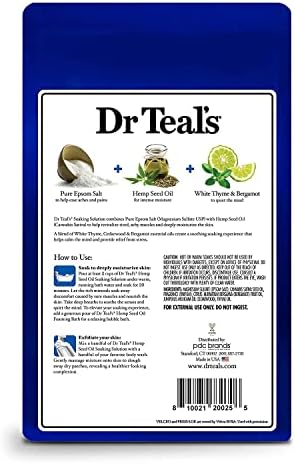 Banho de óleo de óleo de semente de cânhamo do Dr. Teal - Cannabis sativa os óleos essenciais misturam hidrata e amolece a pele - sal puro epsom facilita dores e dores em todo o corpo