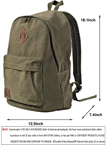 Mochila de laptop do SeeMeroad Canvas College, mochila durável, bolsa de cadernos de viagem, para homens Militares Green
