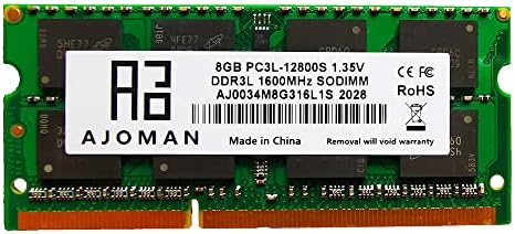 Ajoman 8GB PC3L-12800S DDR3L 1600MHz Laptop Ram não-ECC não bosucado 1,35V DDR3 SODIMM CL1