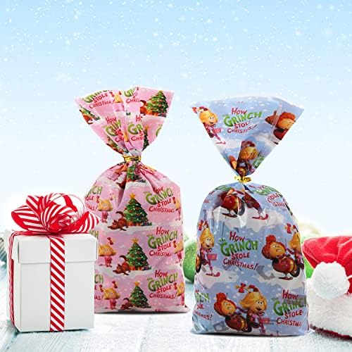 Bolsas de celofane de Natal 100 PCs Sacos de tratamento de Natal com sacos para suprimentos de festa de Natal