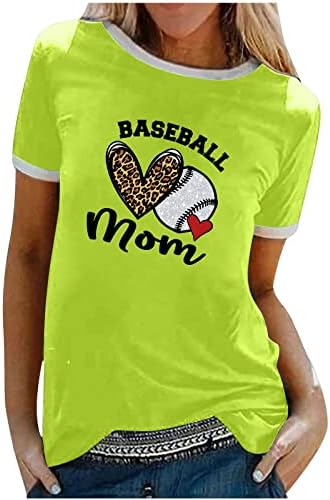 Tops femininos Camisa gráfica fofa de férias de férias de beisebol mamãe camisetas de manga curta Crew pescoço casual