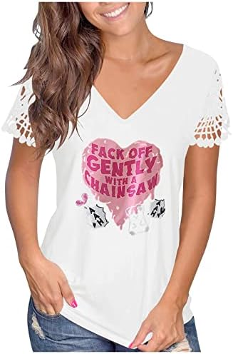 Camisetas nokmopo t para mulheres engraçadas moda casual solto solto em V renda impressa em t-shirt t-shirt top tops básicos