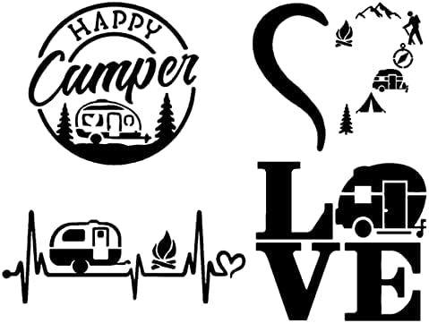 Decalque de acampamento 4 pacote: Camper feliz, batimento cardíaco de acampamento, acampamento de coração, campista de amor