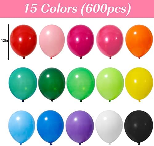 Holicolor 600pcs balões de cores variadas 12 polegadas 15 cores Balões de festas de balão de látex de arco -íris para o aniversário do bebê de aniversário do bebê Festival Arch Garland decoração