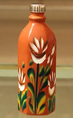 Odishabazaar feito à mão pintada de argila terracota/argila garrafa de água não vulcorada de 1000 ml de saúde