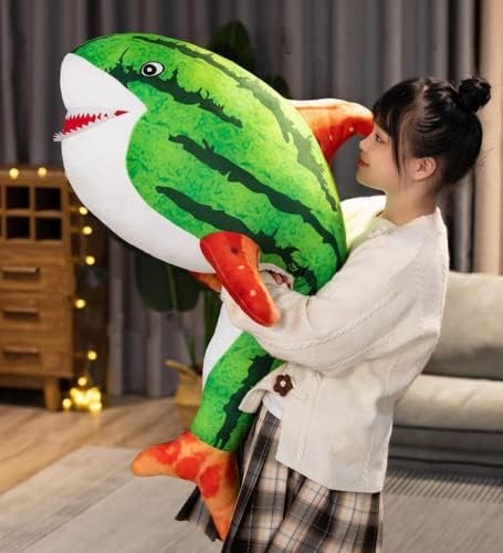 Brinquedo de pelúcia de tubarão, travesseiro de brinquedo de tubarão em 3D, travesseiro exclusivo de almofada de tubarão macio, travesseiro de brinquedo de pelúcia, melancia luxuosa para decoração de casa para casa travesseiro de travesseiro de pelúcia de pelúcia