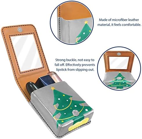Caixa de batom oryuekan com espelho bolsa de maquiagem portátil fofa bolsa cosmética, cartoon de Natal Padrão verde