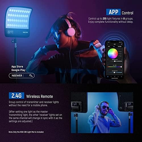 NEEWER RGB LED VÍDEO LIGHT PAINEL LIGHTING KIT COM APP/2.4G CONTROL, 360 ° Color integral, Painel de LED flexível RGB C80 dobrável 2500K ~ 8500K CRI97+ Luz de vídeo na câmera para fotografia fotográfica
