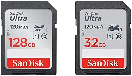 Sandisk 128 GB Ultra SDXC UHS-I Memory Card-120MB/S, C10, U1, Full HD, cartão SD-SDSDUN4-128G-GN6IN & 32 GB ULTRA SDHC UHS-I