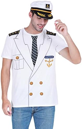 Funny World Men's Capitão T-shirt Graphic Sleeve Yacht Party Fantas