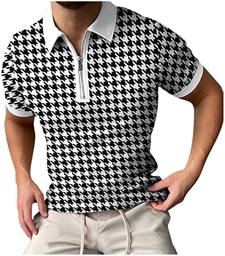 Trechos casuais de 2 peças de masculino masculino Summer masculino Top de traje curto Zip Lapel de manga curta Houndstooth Print