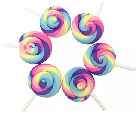 Shukele niantu10 10pcs/lote arco -íris lollipop argila traseira plana cabochon para crianças scrapation scrapbooking de distribuição