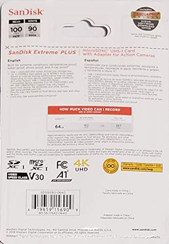 Sandisk Extreme Plus Micro SDXC UHS-I 64GB 100MB/S CARTÃO DE MEMÓRIA COM ADAPTOR