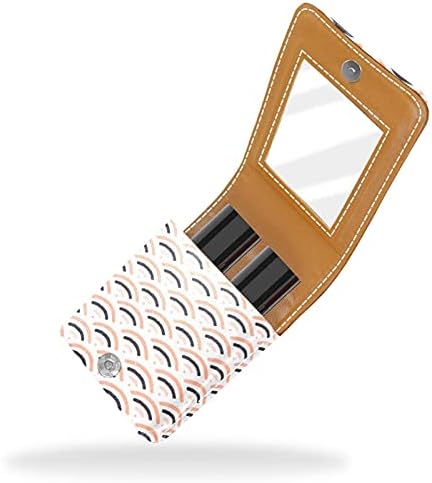 Caixa de batom com espelho peixe escala de textura Lip Gloss Suports portátil Lipstick Storage Box Travel Makeup Bag Mini Leather