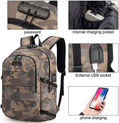 Tzowla Travel Laptop Backpack Saco anti-roubo resistente à água com porta de carregamento USB e bloqueio de 15,6 polegadas de mochilas comerciais para homens Presente de homens, bookbag casual Daypack