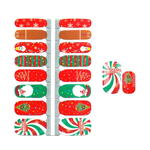Silpecwee 5 folhas de Natal Praços de unhas para mulheres adesivos de esmalte de férias Beck em tiras de esmalte de unhas auto-adesivas tiras de unhas acessórios de unha com arquivo de unha com arquivo de unha
