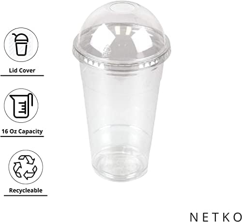 Copos de plástico Netko com tampas de cúpula 25 conjuntos de 16 onças com tampas