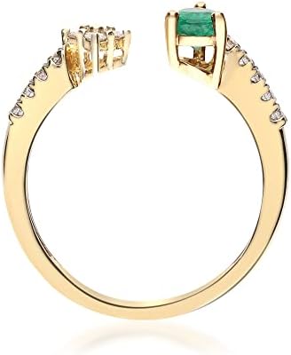 Gin & Grace 10K Anel de esmeralda zambiana de ouro amarelo 10k com diamantes para mulheres | Eticamente, autenticamente e de origem organicamente, jóias artesanais para ela | Anel de esmeralda para mulheres