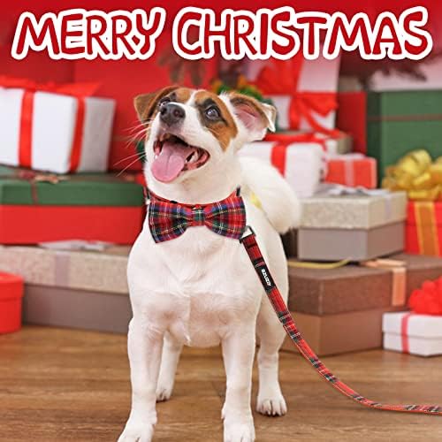 Azuza Christmas Buffalo Dog Collar and Leash Set, colar xadrez clássico com aresto removível e coleira combinando para cães médios e grandes pequenos e grandes