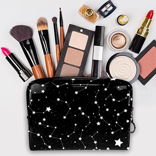 Tbouobt Bolsa cosmética para mulheres, bolsas de maquiagem Bolsa de higiene pessoal espaçosa presente de viagem, constelação de desenho animado preto e branco Céu estrelado