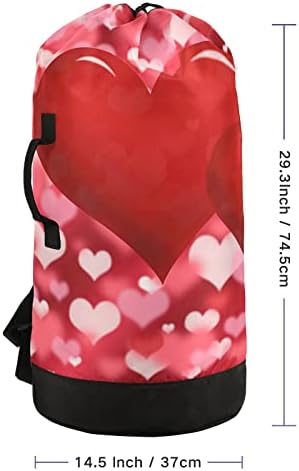 Bolsa de lavanderia de dois corações vermelhos com alças de ombro de lavanderia Backpack Saco de tração de tração de tração Handle Handper for Laundromat Apartment Camp Essentials