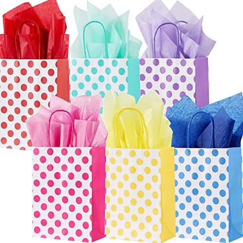 Blewindz 24 PCs Papel Sacos de presente com lenços de papel, sacolas de festa com alças, bolsas de papel de bolinhas para casamento,