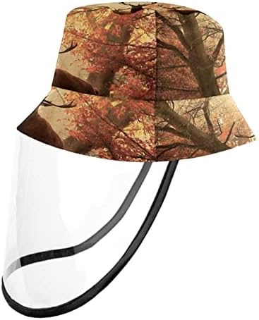 Chapéu de proteção para adultos com escudo facial, chapéu de pescador anti -sun tap, floresta de outono de animais