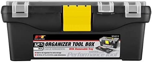 Ferramenta de desempenho W54012 Caixa de ferramentas de organizador de plástico pesado para oficinas e garagens, preto, 12,5