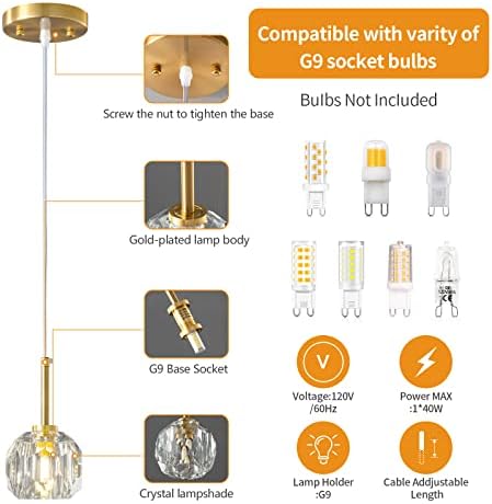 Lmqnine Gold Pendant Light Light Modern Kitchen Island Pingente Light Mini Crystal Candeliers, Iluminação pendente