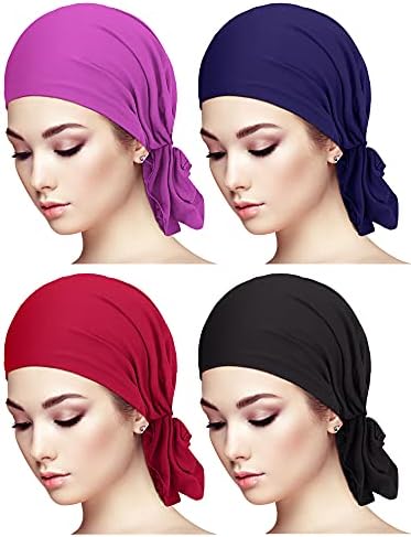 4 peças deslizam lenços de cabeça pré-amarrada feminino headwearwarwear grão de turbante chaps encerrar o lenço da cabeça