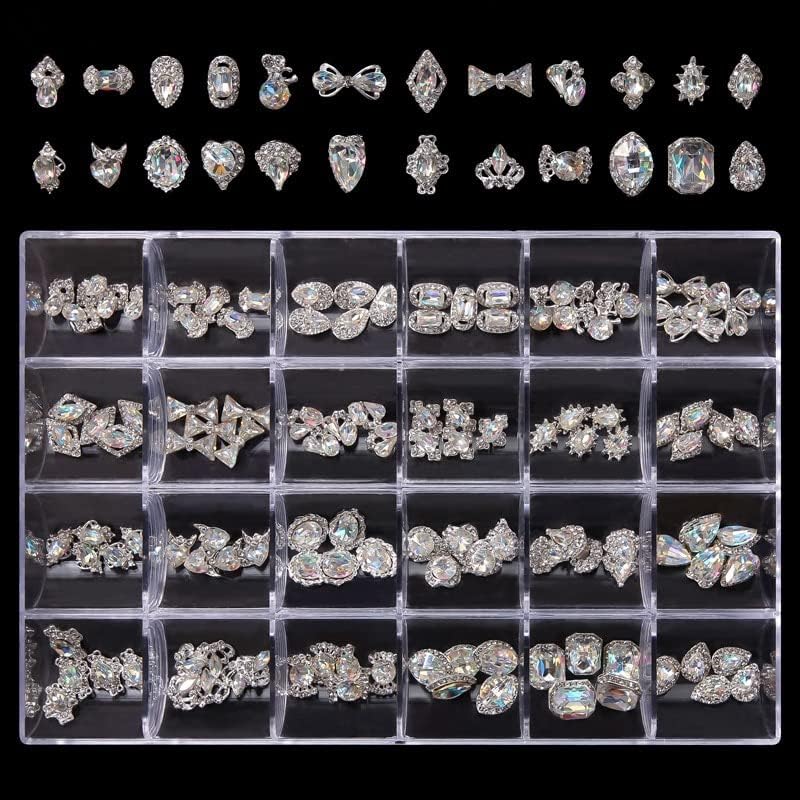 Arte Clavo 120pcs charme de unhas 24 grade mix de diamante metal enxerto de unhas de metal largura de borboleta/coração/arco strass 3d encharms de unhas -