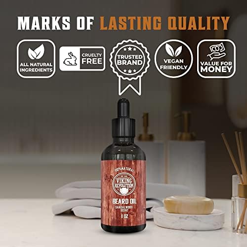 Revolução Viking Condicionador de óleo de barba - todo o aroma natural de sândalo com óleos argan e jojoba - amolece e fortalece