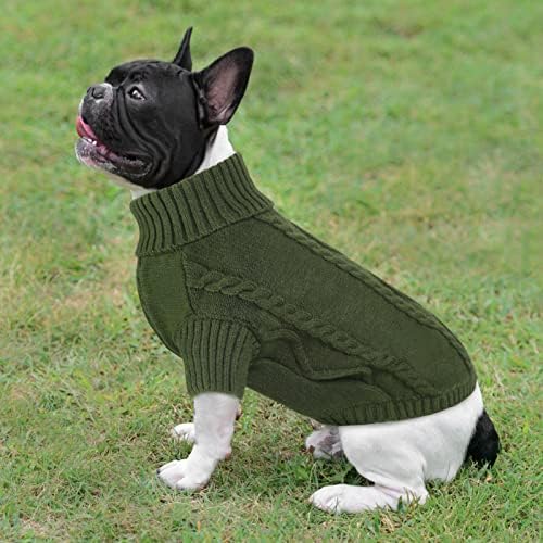 Sweater queenmore de cachorro pequeno, malhas de cabo de clima frio, roupas de gola alta clássicas para chihuahua, bulldog, dachshund, pug