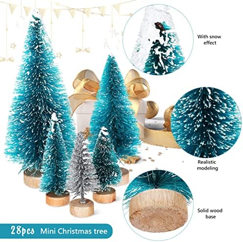 Nolitoy Mini Sisal Sisal Snow Frost Christmas Árvores de Natal com bases de madeira Brush Brassble Trees Miniatura Pinheiros