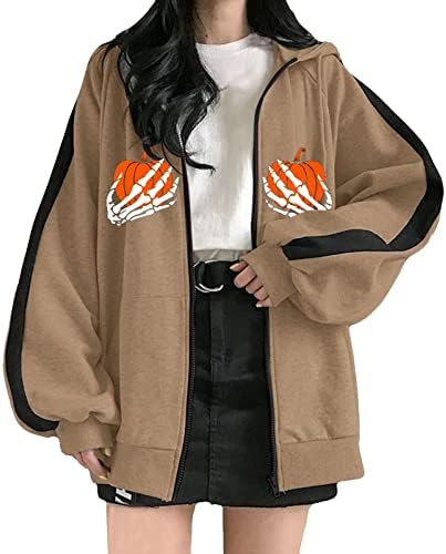 Zip feminino capuz y2k vintage esqueleto gráfico de tamanho grande moletom com capuz harajuku casacos de casacos estéticos