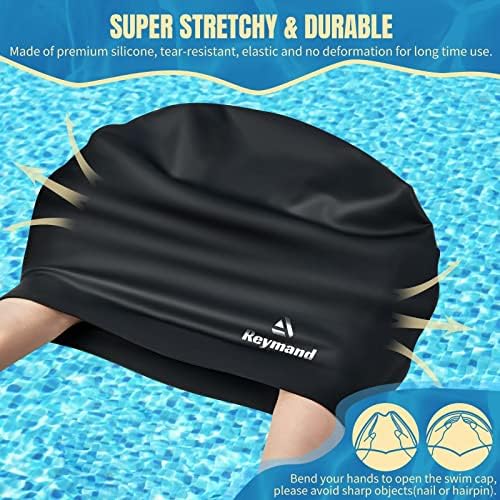 2 Pacote de tampa de natação extra grande para tranças e dreadlocks, bonés de silicone para cabelos longos, tecidos,