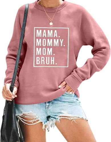 Kuedfeu mamãe mamãe mamãe bruh moletons para mulheres engraçadas mamãe sweatshirts letra casual impressão de manga longa tops de