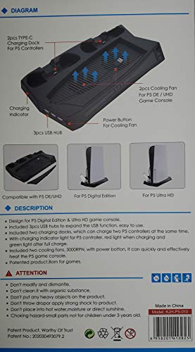 V Careu também PS5 Stand de resfriamento com estação de carregamento Vertical 2 em 1 para console PS5 e PlayStation 5