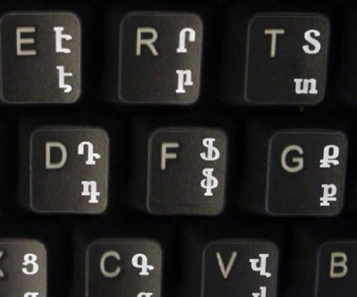 Adesivos de teclado armênia com um fundo transparente de letras brancas