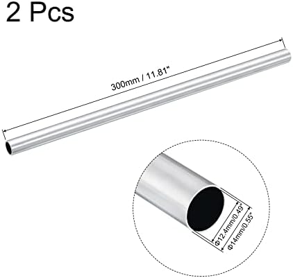 UXCELL 6063 Tubo redondo de alumínio 14mm od 12,4 mm Interior DIA DIA 300mm Tubulação de tubo de comprimento 2 PCs