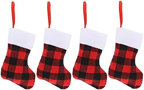 Meias xadrezas de hemoton 4 meias de Natal, meias de Natal pretas de preto de meias de lareira pendurada para a decoração
