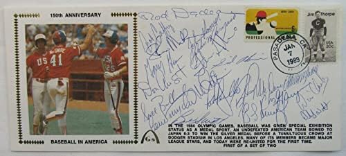 1984 EUA A equipe olímpica assinou o envelope Cachet Barry Larkin Mark McGwire Will - MLB Cut Signature
