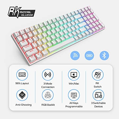 RK Royal Kludge RK100 2.4G Wireless/Bluetooth/teclado mecânico RGB com fio, 100 teclas 3 Modos conectáveis ​​Hot Swappable Brown