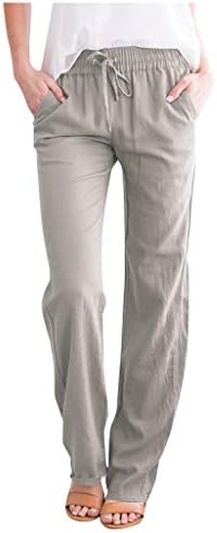 Calças de linho de algodão feminino calças de cintura alta de verão calça palazzo casual calça de perna larga e largura